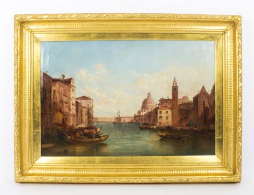 fig 1. Antique Pair Oil Paintings Grand Canal Venice Alfred Pollentine 19th C

