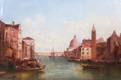 fig 2. Antique Pair Oil Paintings Grand Canal Venice Alfred Pollentine 19th C
