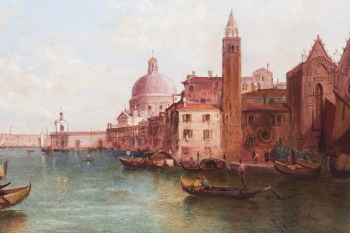 fig 4. Antique Pair Oil Paintings Grand Canal Venice Alfred Pollentine 19th C
