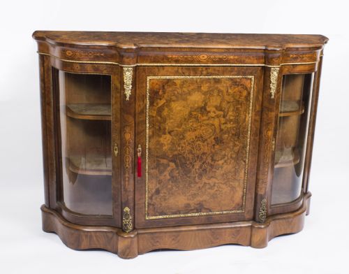 Antique Victorian Burr Walnut Inlaid Ormolu Mounted Credenza C.1860
