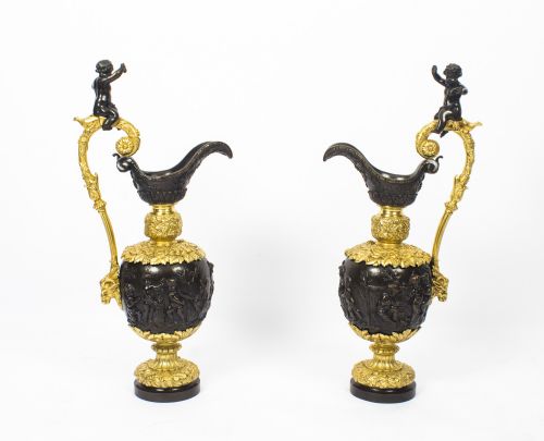 Antique Large 76cm Pair of French Gilt Bronze Ewers C.1840
