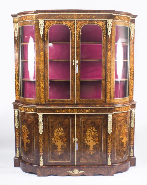 Antique Victorian Ormolu Mounted Burr Walnut Floral Marquetry Cabinet 19thc
