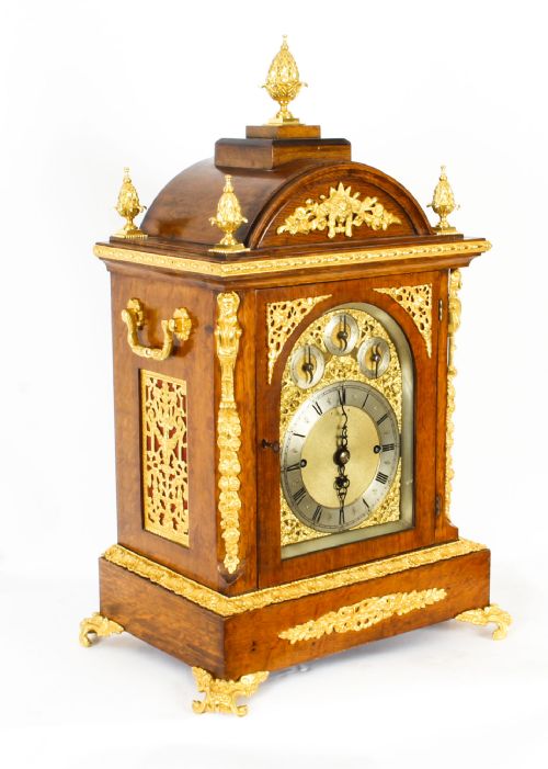 Antique Large Ormolu Mounted Oak Gilt Bronze Chiming Bracket Clock 19th C

