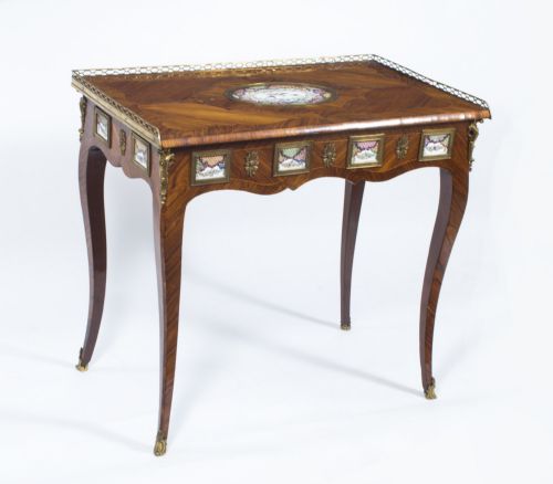 Antique French Writing Side Table Porcelain Plaques C.1780
