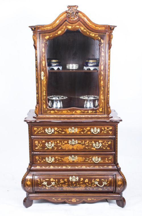 fig 1. Antique Dutch Marquetry Walnut Cabinet on Chest c.1780
