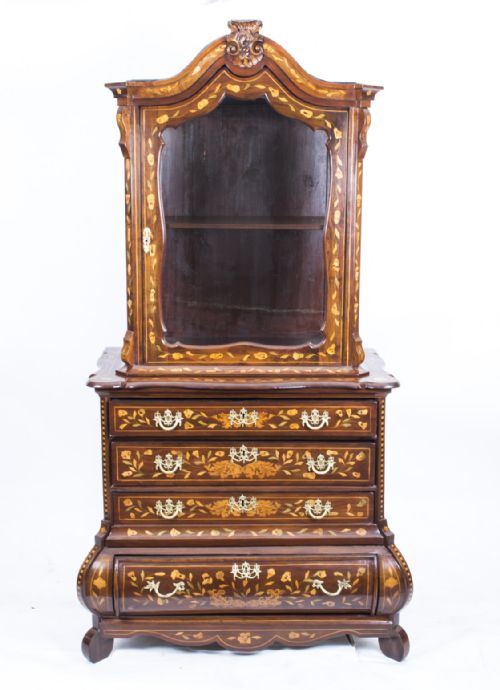fig 2. Antique Dutch Marquetry Walnut Cabinet on Chest c.1780

