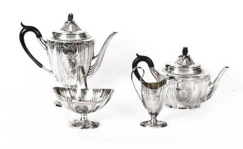 Antique Silver Plated Cased Tea Set Walker & Hall, Sheffield C 1860 19th C
