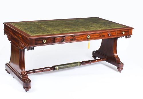 Antique Victorian Flame Mahogany Writing Library Centre Table 19th C
