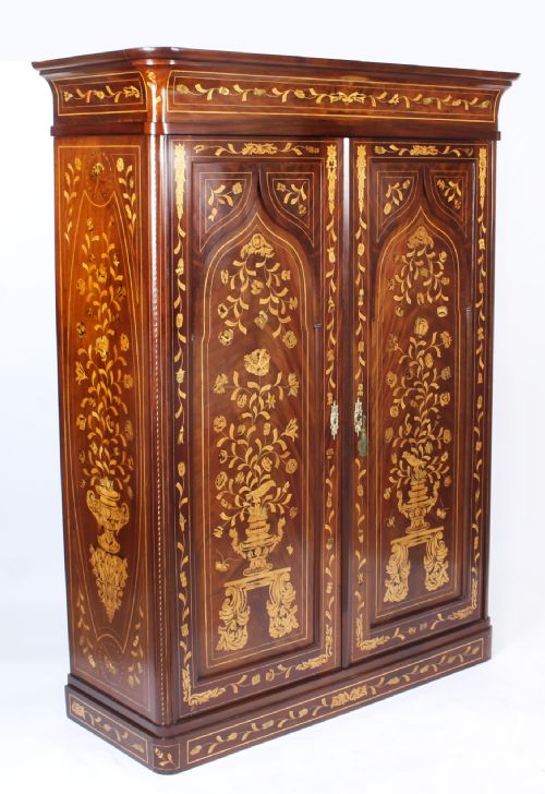 Antique Dutch Mahogany & Marquetry Wardrobe C1840 19th C
