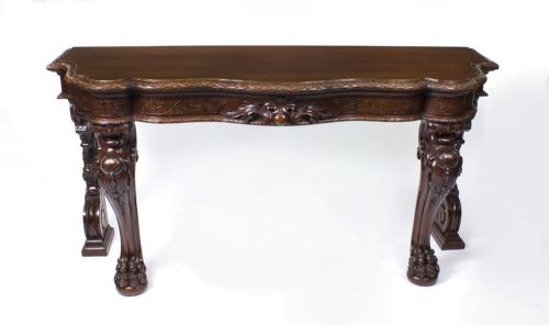 Antique Victorian Serpentine Carved Serving Console Table C1870 19th Century
