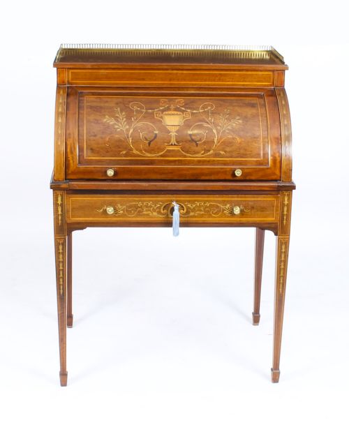 Antique Victorian Mahogany Cylinder Bureau Desk 19th Century
