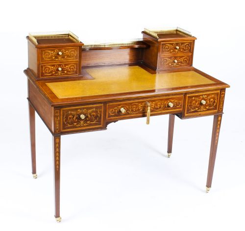 Antique Edwardian Mahogany & Marquetry Writing Table Desk Circa 1900
