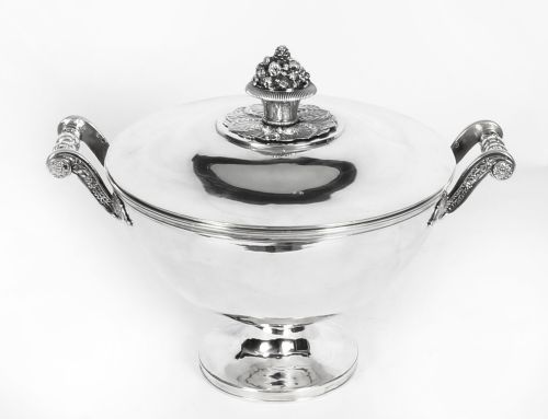 fig 1. Antique Sterling Silver Tureen by Marc Jacquard Retailed by Bulgari Circa 1810