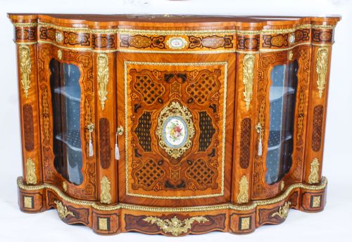 Antique French Kingwood & Marquetry Serpentine Credenza C.1870 19th C

