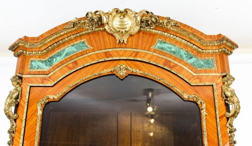 fig 3. Antique French Kingwood Malachite & Ormolu Mounted Vitrine Cabinet 19th C
