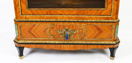 fig 7. Antique French Kingwood Malachite & Ormolu Mounted Vitrine Cabinet 19th C
