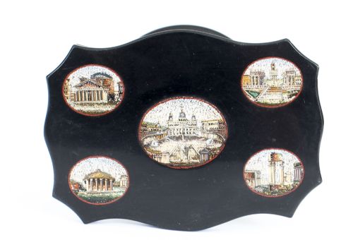 fig 1. Antique Grand Tour Italian Vatican Micro-Mosaic Marble Desk Weight 19th Century