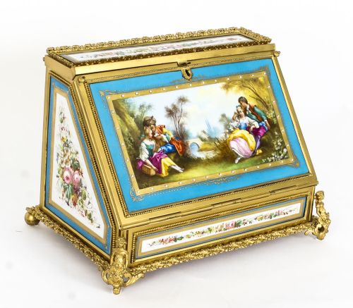 Antique Sevres Desktop Correspondence Casket Stationery Box 19th C
