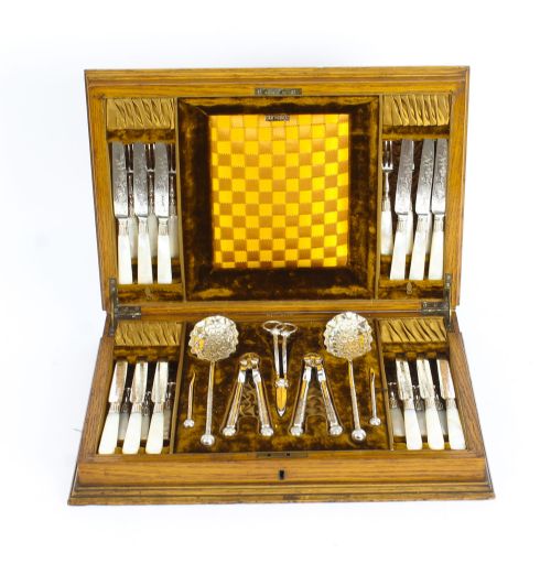 Antique Boxed Fruit Set Forks Knives Nutcrackers, Grape Scissors Etc 19th C
