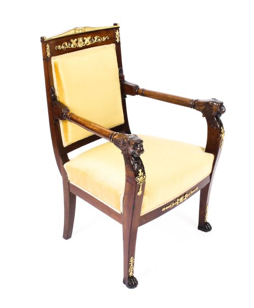 Antique French Empire Mahogany & Ormolu Mounted Armchair Early 19th Century
