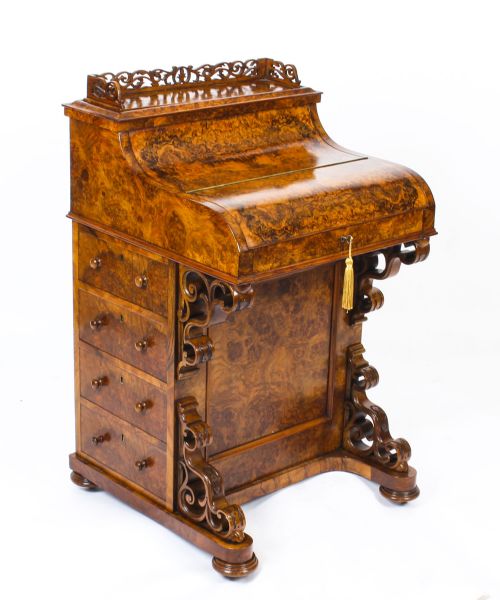 Antique Victorian Burr Walnut Pop Up Davenport Desk C.1860
