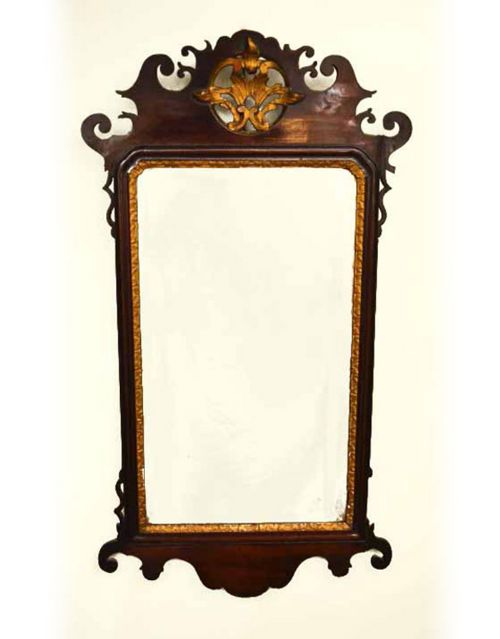 Antique George III Mahogany Parcel Gilt Wall Mirror 18th C 94 X 51 Cm
