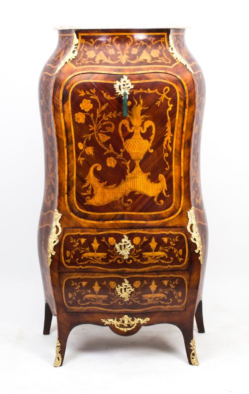 ANTIQUE FRENCH ROCOCO REVIVAL MARQUETRY SECRETAIRE A ABATTANT C 1850 - ADDITIONAL PHOTO 1