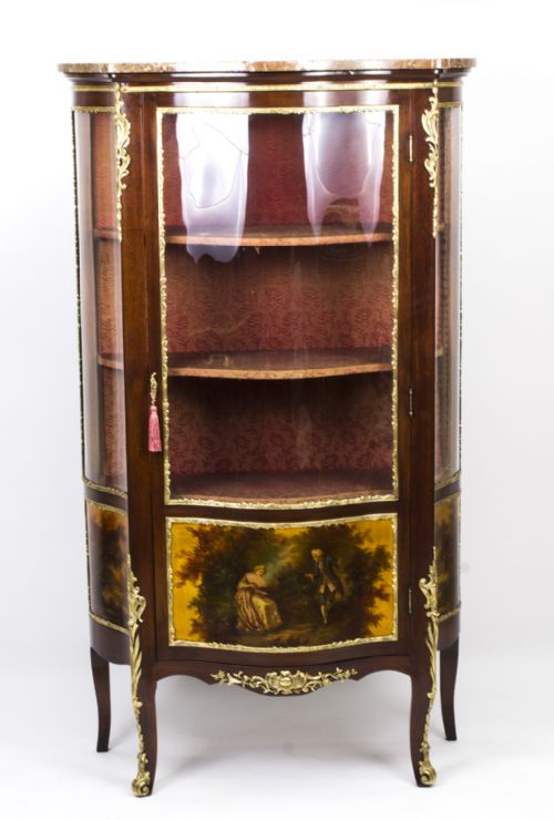 Antique French Vernis Martin Mahogany Display Cabinet C.1880
