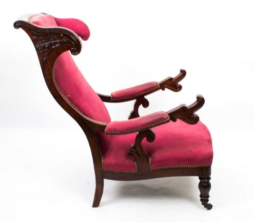 Antique William IV Suede Reclining Armchair C.1830
