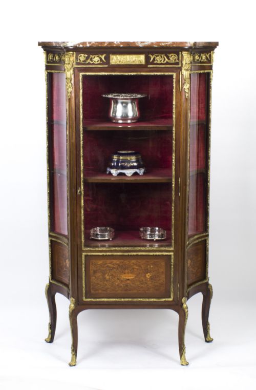 fig 1. Antique French Louis Revival Parquetry Display Cabinet 1870