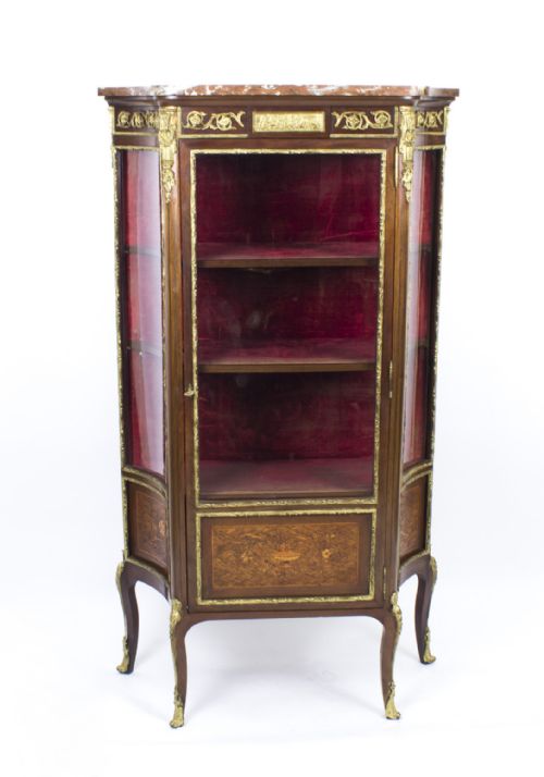 fig 2. Antique French Louis Revival Parquetry Display Cabinet 1870