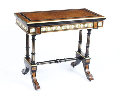 Antique Amboyna Card Table with Porcelain Plaques C1860 19th Century
