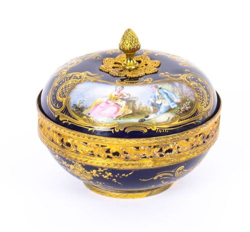 Antique Sevres Bleu Royale Porcelain Pot-pourri Bowl &Cover Stamped 1846 19th C
