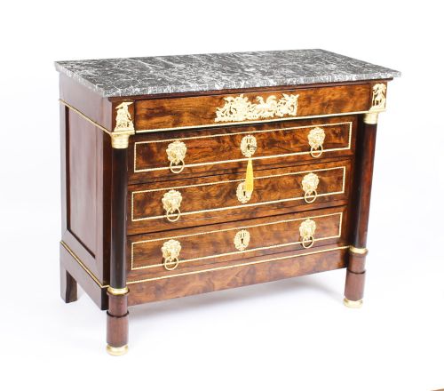 Antique French Empire Chestnut Commode Chest Marble Top C.1860
