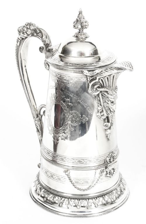 Antique Silver Plate Tudor Patent Wine Cooling Flagon 19th C
