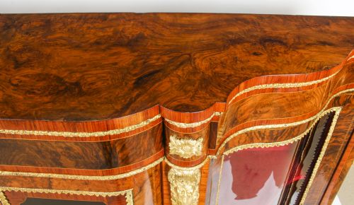ANTIQUE VICTORIAN BURR WALNUT MARQUETRY SERPENTINE CREDENZA C1860 19TH C - ADDITIONAL PHOTO 2