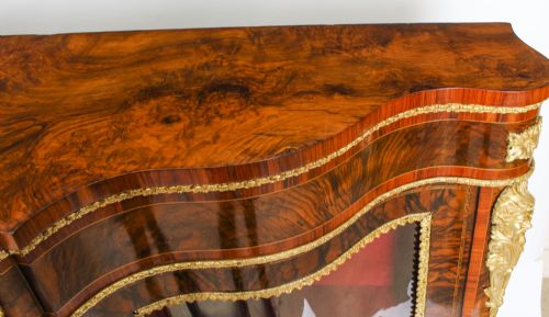 ANTIQUE VICTORIAN BURR WALNUT MARQUETRY SERPENTINE CREDENZA C1860 19TH C - ADDITIONAL PHOTO 5