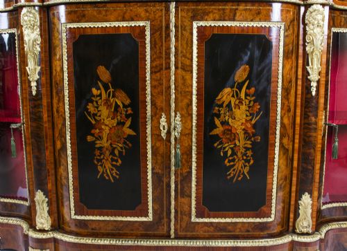 ANTIQUE VICTORIAN BURR WALNUT MARQUETRY SERPENTINE CREDENZA C1860 19TH C - ADDITIONAL PHOTO 6