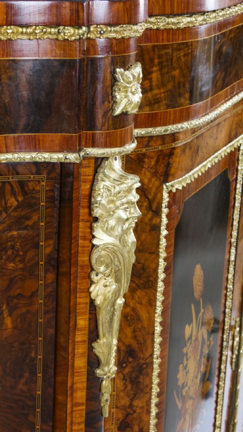ANTIQUE VICTORIAN BURR WALNUT MARQUETRY SERPENTINE CREDENZA C1860 19TH C - ADDITIONAL PHOTO 8