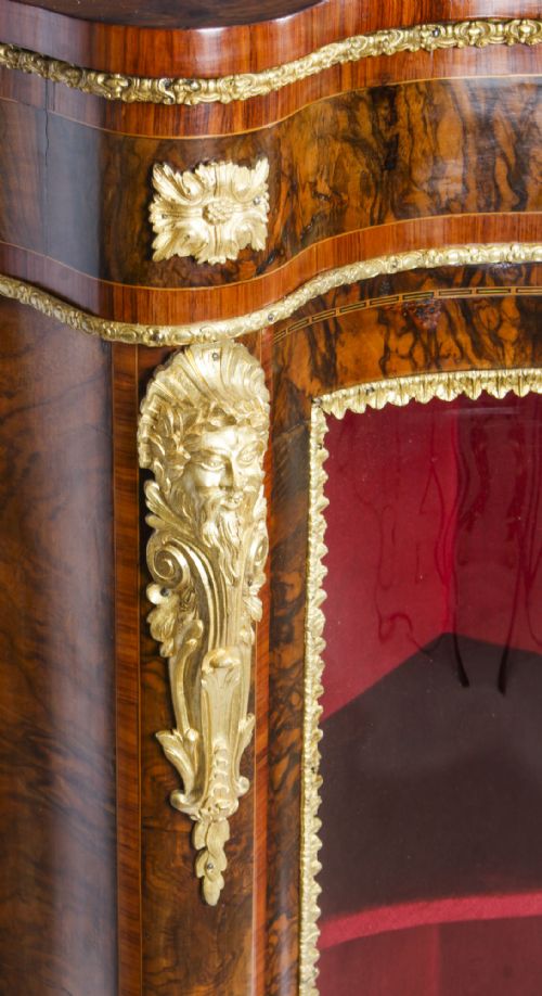 ANTIQUE VICTORIAN BURR WALNUT MARQUETRY SERPENTINE CREDENZA C1860 19TH C - ADDITIONAL PHOTO 9