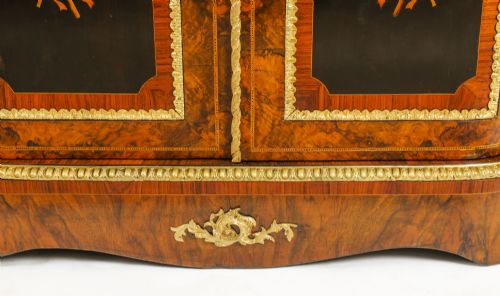 ANTIQUE VICTORIAN BURR WALNUT MARQUETRY SERPENTINE CREDENZA C1860 19TH C - ADDITIONAL PHOTO 13