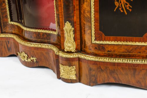 ANTIQUE VICTORIAN BURR WALNUT MARQUETRY SERPENTINE CREDENZA C1860 19TH C - ADDITIONAL PHOTO 14