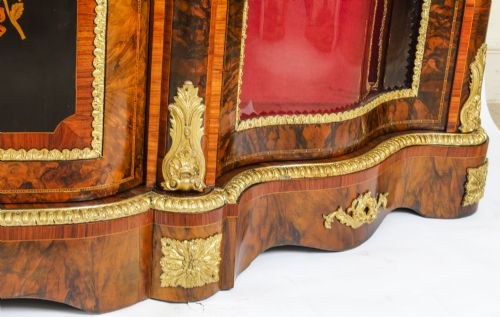 ANTIQUE VICTORIAN BURR WALNUT MARQUETRY SERPENTINE CREDENZA C1860 19TH C - ADDITIONAL PHOTO 15