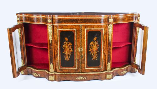 ANTIQUE VICTORIAN BURR WALNUT MARQUETRY SERPENTINE CREDENZA C1860 19TH C - ADDITIONAL PHOTO 16