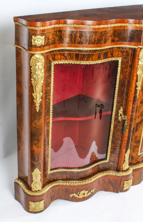 ANTIQUE VICTORIAN BURR WALNUT MARQUETRY SERPENTINE CREDENZA C1860 19TH C - ADDITIONAL PHOTO 24