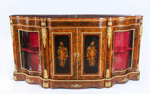 ANTIQUE VICTORIAN BURR WALNUT MARQUETRY SERPENTINE CREDENZA C1860 19TH C - ADDITIONAL PHOTO 25