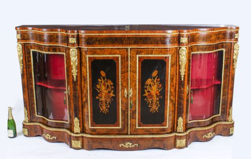 ANTIQUE VICTORIAN BURR WALNUT MARQUETRY SERPENTINE CREDENZA C1860 19TH C - ADDITIONAL PHOTO 26