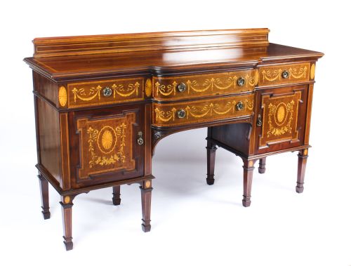 Antique Mahogany & Marquetry Inlaid Bowfront Sideboard 19th Century
