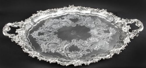 Antique Victorian Oval Silver Plated Tray by Manoah Rhodes C 1880 19th Century
