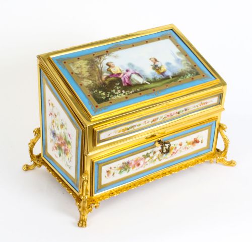 Antique Sevres Porcelain Desktop Correspondence Casket Stationery Box 19th C
